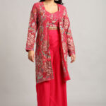 Dark Pink Crop Top with Palazzo and Shrug Set