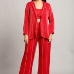 Red Jacket with Top & Trouser – 3-Piece Handcrafted Katdana Work Set