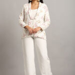 White Embroidered Jacket with Top & Trouser – 3-Piece Georgette & Crepe Set