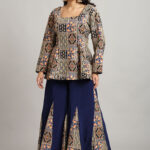 Blue Peplum Top with Kali Flared Pant – Elegant Embroidered Set