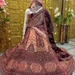 Maroon Velvet Bridal Lehenga with Thread Embroidery