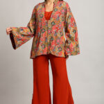 Multicolor Peplum Top with Rust Trouser– Elegant 3-Piece Embroidered Set