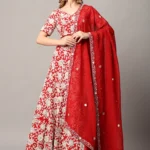 Designer Red Lehenga for Women in Textured Fabric with Floral Motifs