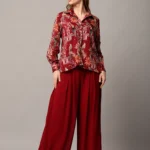 Elegant Maroon Cord Set for Women in Chinon and Georgette with Floral Zari Detailing