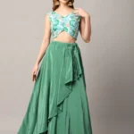 Designer Green Skirt and Top Set with Katdana Embellished Blouse