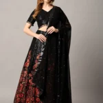 Designer Black Lehenga for Women in Georgette with Floral Motifs & Sequin Work